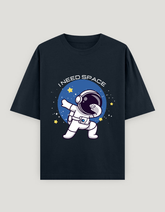Black t-shirt with an astronaut graphic and 'I Need Space' text on a gray background