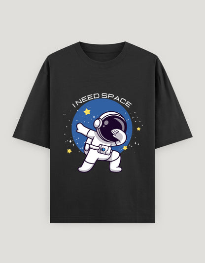 Black t-shirt with an astronaut graphic and 'I Need Space' text on a gray background