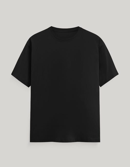 Black t-shirt on a light gray background